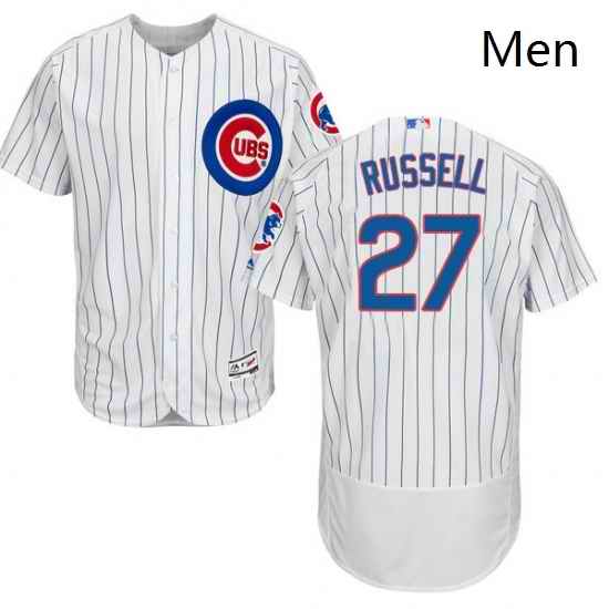Mens Majestic Chicago Cubs 27 Addison Russell White Home Flex Base Authentic Collection MLB Jersey